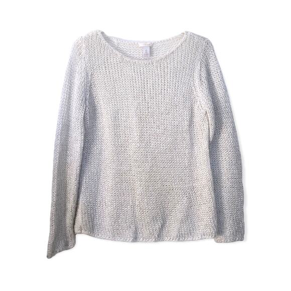 Chicos White and Silver Chunky Open Knit Sweater - Picture 1 of 5